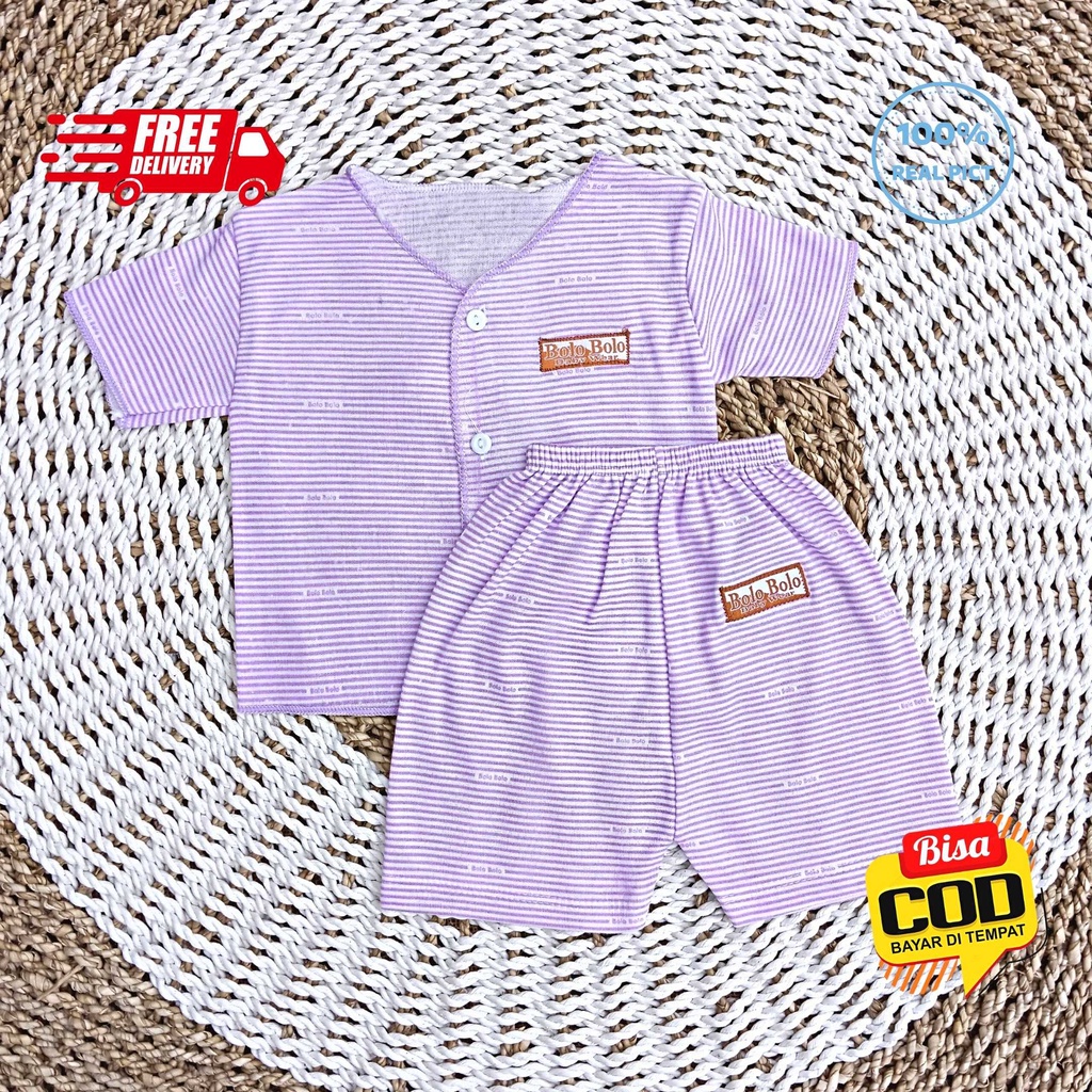 SALE 7.7 Serian Lilac - 3 Stel Setelan Baju Bayi Tangan Pendek Celana Pendek Bayi 0 sd 3 Bulan LILAC SERIES merk SNI Bolo - Bolo