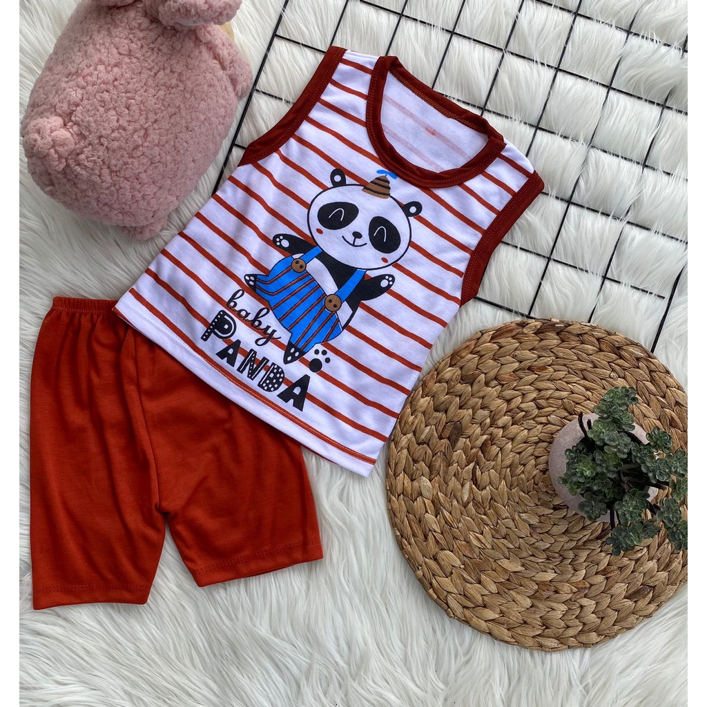 stelan baju bayi laki laki perempuan lucu murah motif PANDA SALUR KUTUNG 3-12 bulan