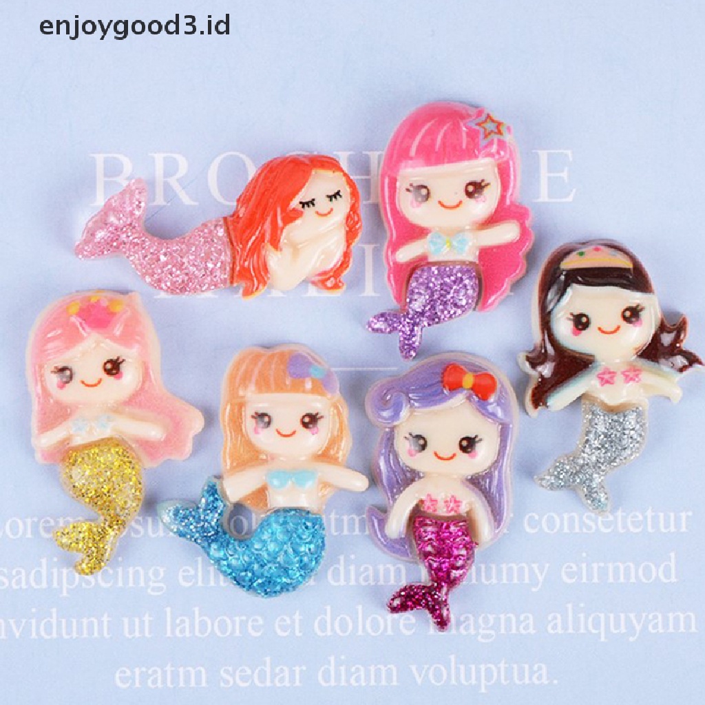 [Rready Stock] 10pcs/lot Kartun Resins Flatback Resin Cabochon Kawaii Mermaid Cabochons (ID)