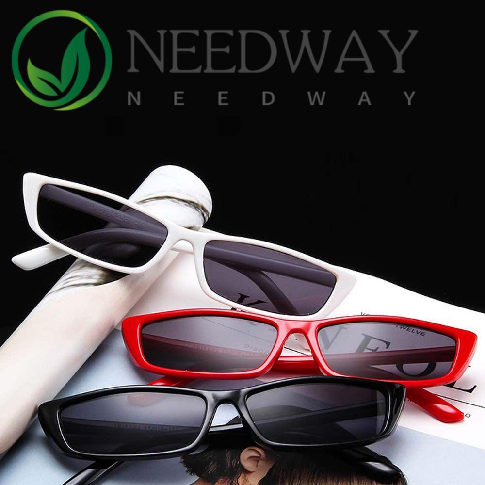 Needway   Wanita Kacamata Hitam Trendi Mewah Merek Punk Hip Pop Bingkai Kecil Hitam Square Rectangle Frame Sun Eyewear Cat Eye Sunglasses