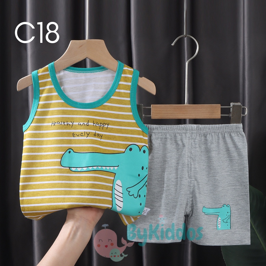 ByKiddos - Setelan Anak Import Kaos Anak Kutung Tanpa Lengan Lucu / Setelan Bayi Tanpa Lengan / Setelan Bayi Tanpa Lengan Import