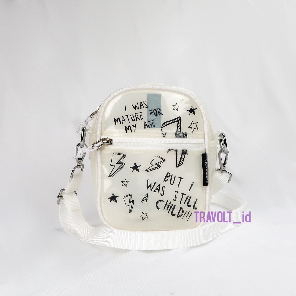 Mini Sling Bag - Travolt - Tas Transparan - Tas Selempang - Real - White - Putih