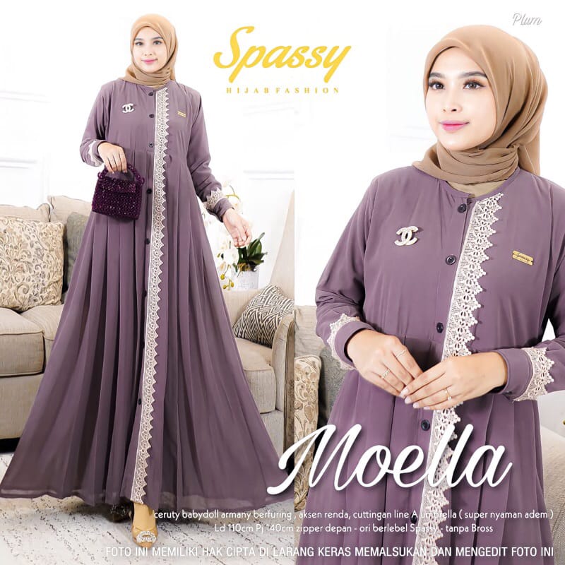 Baju Kondangan Wanita Gaun Pesta Muslimah Gamis Terbaru 2023 Moela Dress Wanita Gamis Ceruty Babydoll Aksen Renda