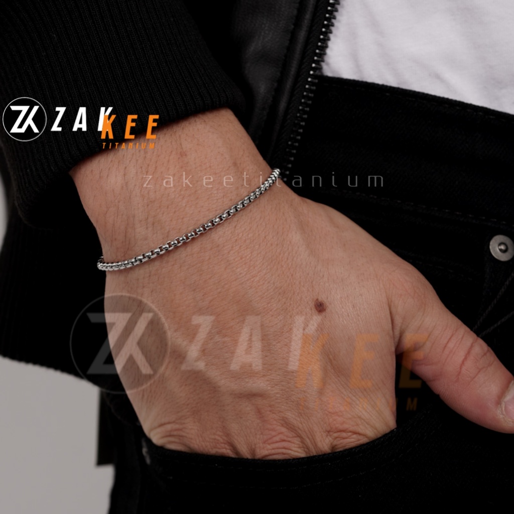 Gelang Tangan Pria Titanium Cowok Rantai Silver Anti Karat