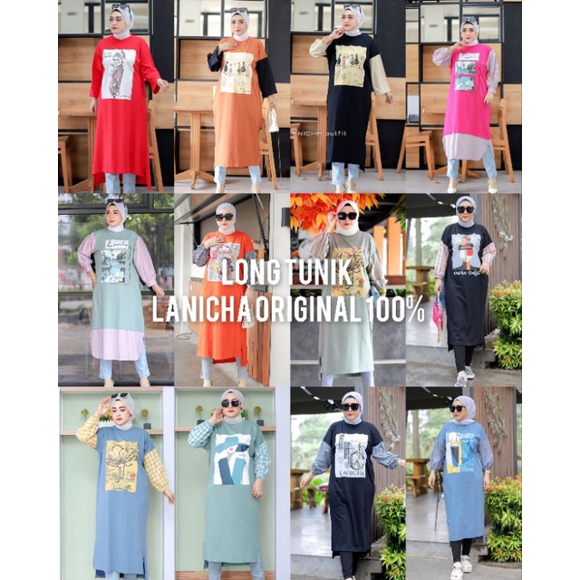 LONG TUNIK LANICHA ORIGINAL/LONG TUNIK KAOS/LONG TUNIK PREMIUM/TUNIK TERBARU/TUNIK WANITA/FASHION WA