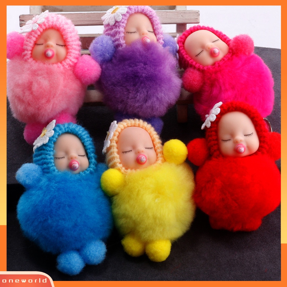 {oneworld} Fluffy Nipple Tangan Kaki Tidur Baby Doll Pompom Gantungan Kunci Keychain Tas Liontin