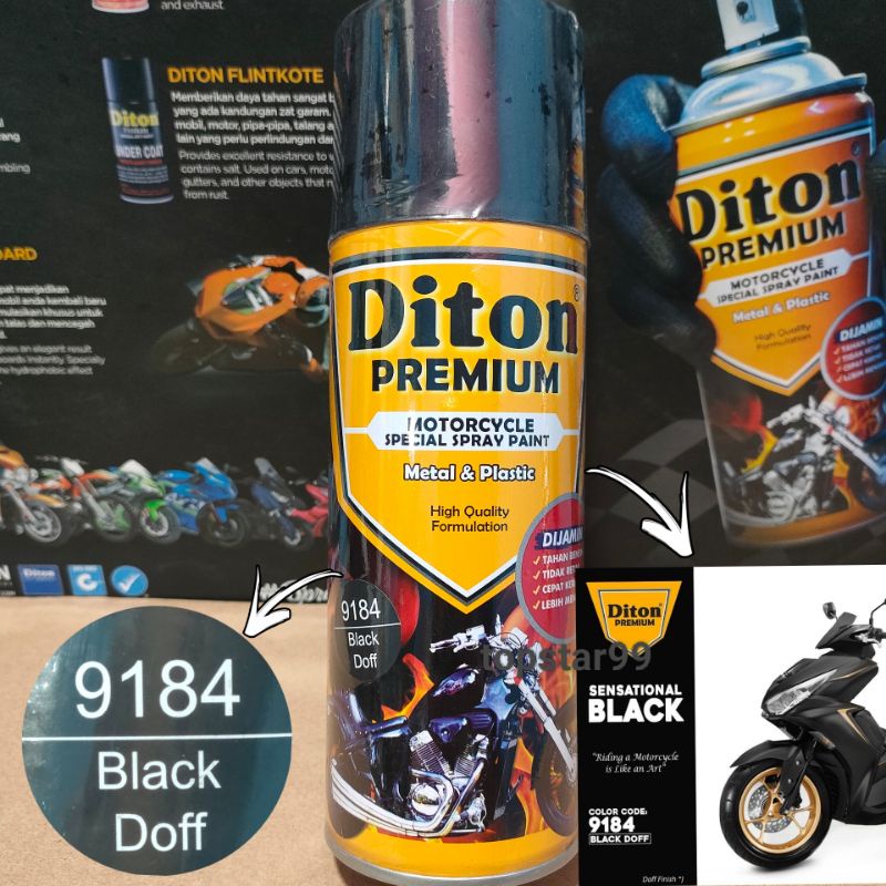 Pilok Pylok Cat DITON Premium 400cc Hitam Doff / Black Doff (9184)Tahan Bensin.Cepat Kering