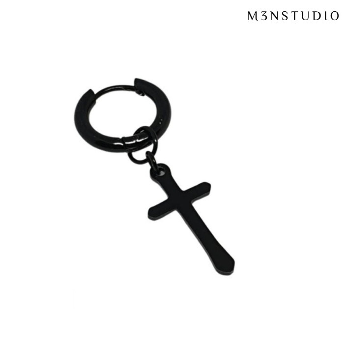 ANTING TINDIK PRIA MODEL SALIB HITAM / ANTING PRIA / ANTING TINDIK - Hitam