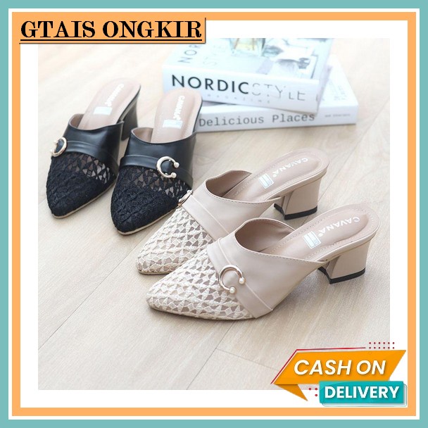 Cod Heels Wanita Casual - High Heels Warna Hitam Untuk Kerja Kantor Gh 224 Sol Karet Javarino Anti L