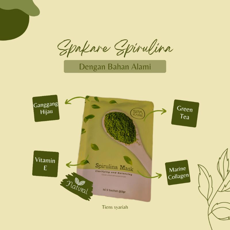 Spakare Spirulina Mask | Isi 5 sachet @ 3 gr | Tiens Syariah