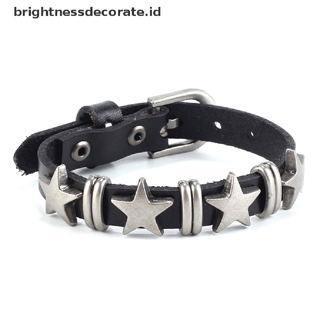 [Birth] Retro Punk Gelang Kulit Imitasi Untuk Pria Wanita Bintang Kulit Gelang Adjustable Rivet Alloy Bracelet Goth Perhiasan Aksesoris Pakaian [ID]