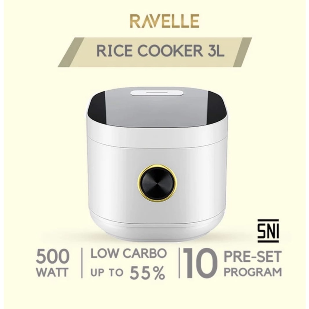 Ricecooker Digital Ravelle 3L - Rice Cooker  Low Carbo Rice Ceramic Innerpot Anti Lengket