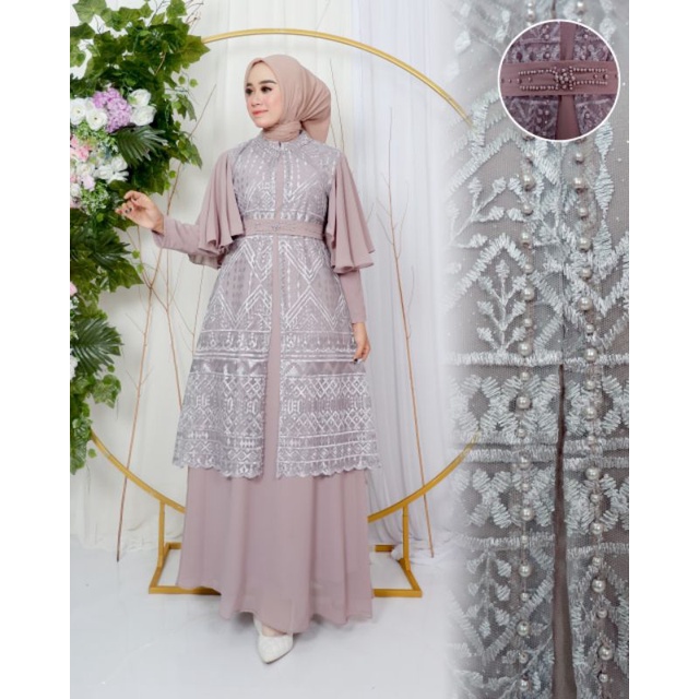 Permata Olshop / Gamis Cardigan Marbella NK / Gamis Kebaya Tulle Modern Elegant / Gamis Pesta Kondangan / Gamis Brukat / Gamis Pesta Mewah / Kebaya Gamis Modern / Gamis Kebaya Cardigan