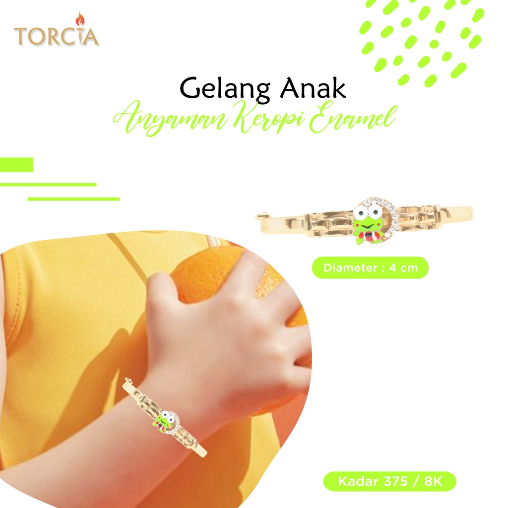 Gelang Bayi dan Anak Emas Asli Anyaman Keroppi Enamel Kadar 375 Torcia