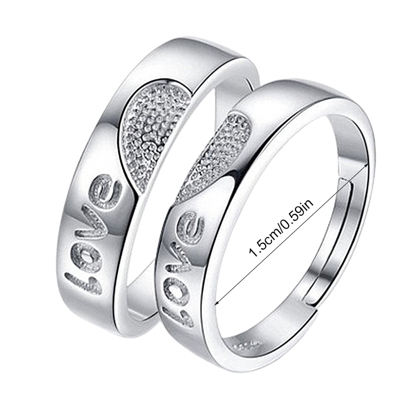 2 Pcs/Set925 Sterling Perak Adjustable Pasangan Cincin Berlian Fashion Wanita Perhiasan Cincin Couple Rings