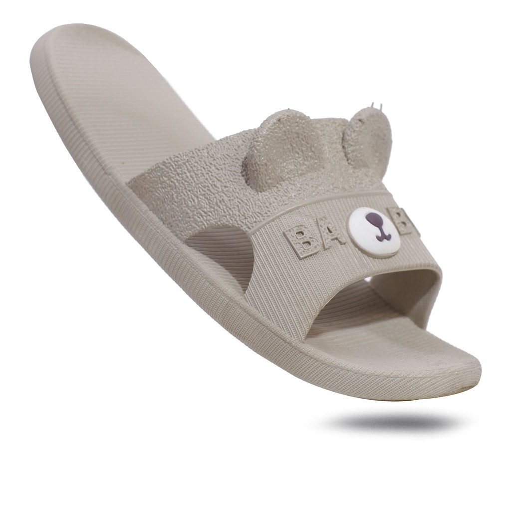 Mokaya 2198 25B - Sandal flat slop import wanita dewasa | Sendal slip on cewek selop karet untuk harian rumah empuk karakter beruang 36-40