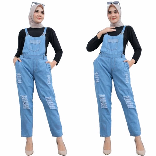 AFAREEN - Celana Overall Jeans Sobek Tidak Tembus Baju Kodok Jumsuit