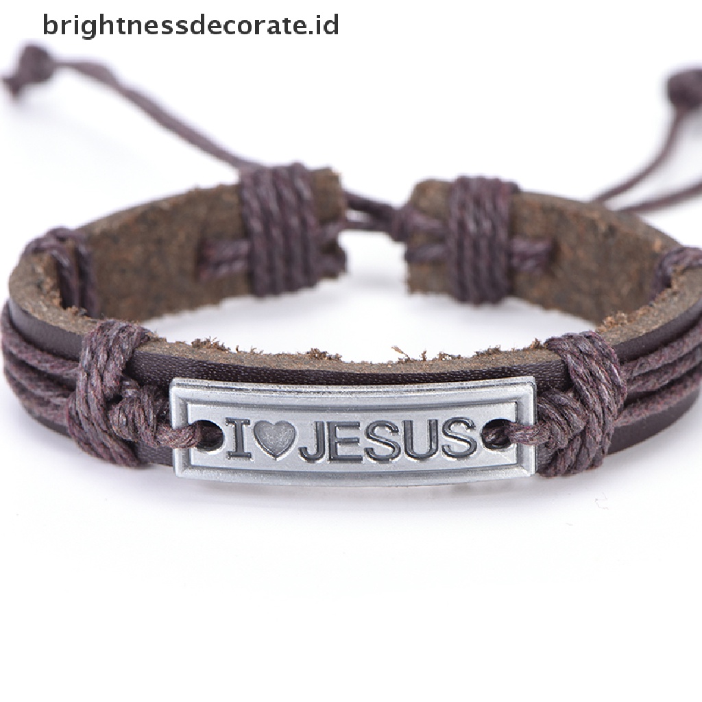 [Birth] Baru Perhiasan Agama Kristen I love Jesus alloy Gelang Kulit [ID]