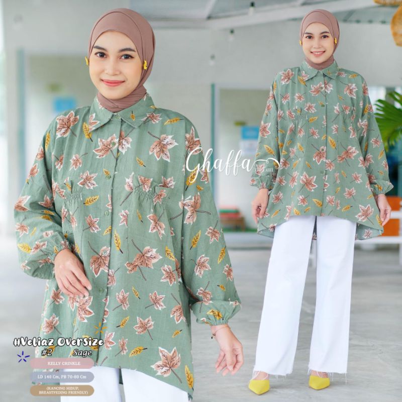 VELIAZ OVERSIZE #2 BY GHAFFA THE LABEL / BLOUSE JUMBO MOTIF MUSLIMAH / Atasan wanita crincle premium