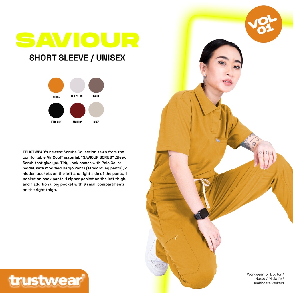 [Scrubs Saviour] Doctor's Scrub/Set Baju Celana Jaga OKA OK Perawat/Dokter Lengan Pendek