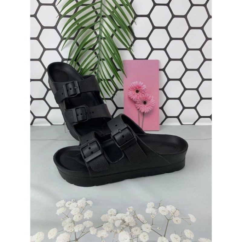 9559-Tinggi 4.5CM Sandal Karet Wanita Slop Terbaru Gesper Sendal Karet Selop Ban Dua Promo Sen