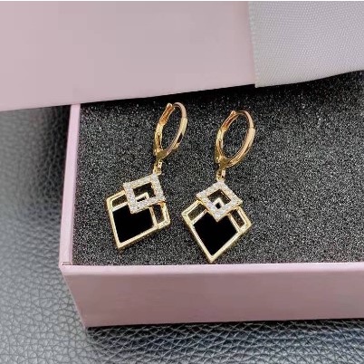【Bayar di tempat】Anting Berlian Imitasi Bentuk Double Diamond Warna Hitam Untuk Pernikahan