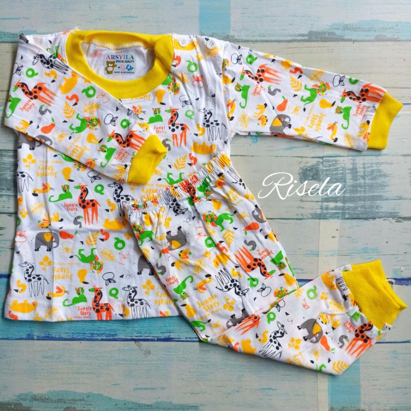 3 Setelan Bayi Piyama Oblong Kancing Depan 3-18 Bulan Motif Animal