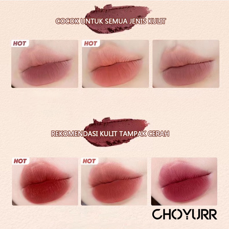 【COD】Cappuvini Lip Cream Matte Velvet Lipstik Tahan Lama Dan Anti Air Lipstik Kosmetik bibir Lipstik Makeup Matte Soft Mist Lasting  Makeup Bibir-CH