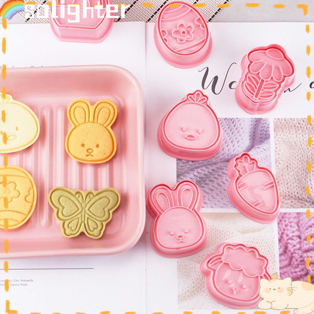 Solighter 8pcs/set 3D Easter Rabbit Makanan Fondant Pastry Dekorasi Plunger Cookie Cutter