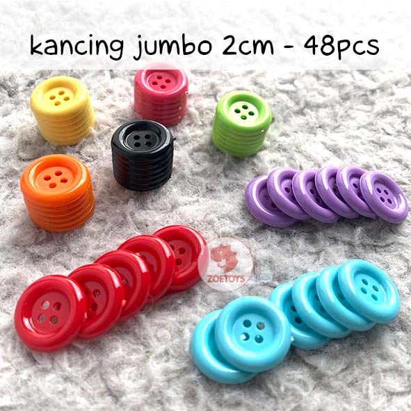 Zoetoys Kancing Jumbo 3.5cm 2cm Tali | 16pcs Colorful Button Pastel Besar | Mainan Edukasi
