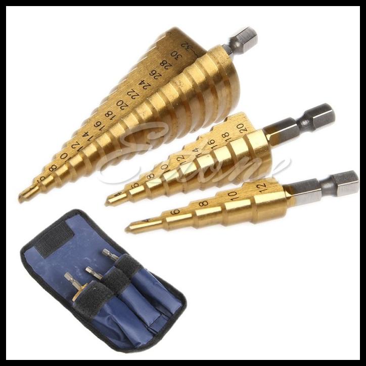 Set 3Pcs Mata Bor Dengan Bahan Hss Lapis Titanium Dan Model