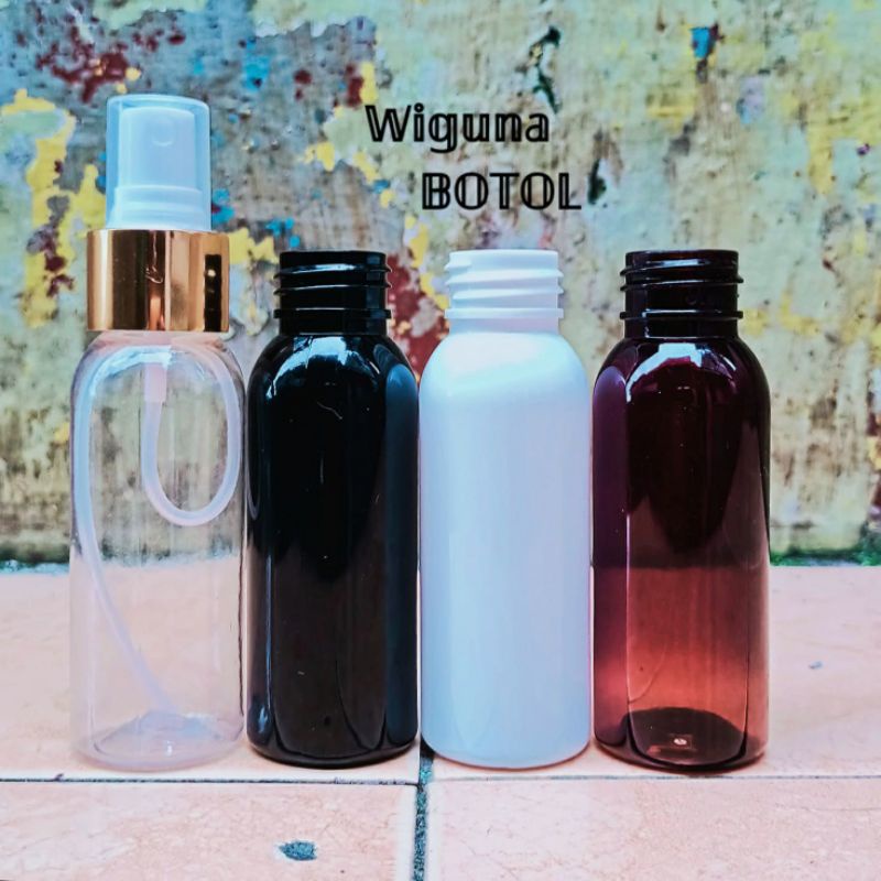 Botol Spray 60ml / Botol PET 60ml Neck 24 Tutup Spray Ring Alumunium gold Half cap