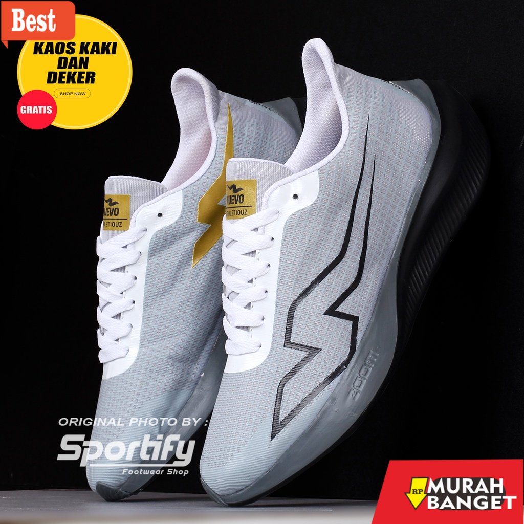 Sepatu casual terbaru 2023- NUEVO ATHLETIOUS GREY - SEPATU SNEAKERS OLAHRAGA PRIA BLACK WHITE NEW SE