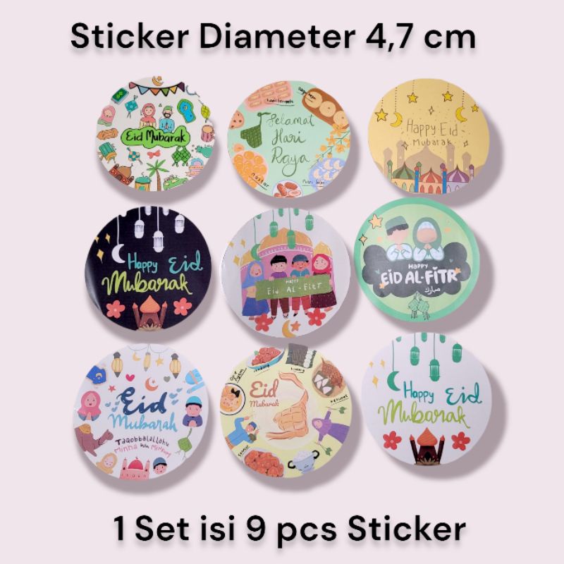 

(1 Set : 9pcs) Sticker Bulat Diameter 4,7cm Edisi Idul Fitri Lebaran - Stiker Hampers Ramadhan