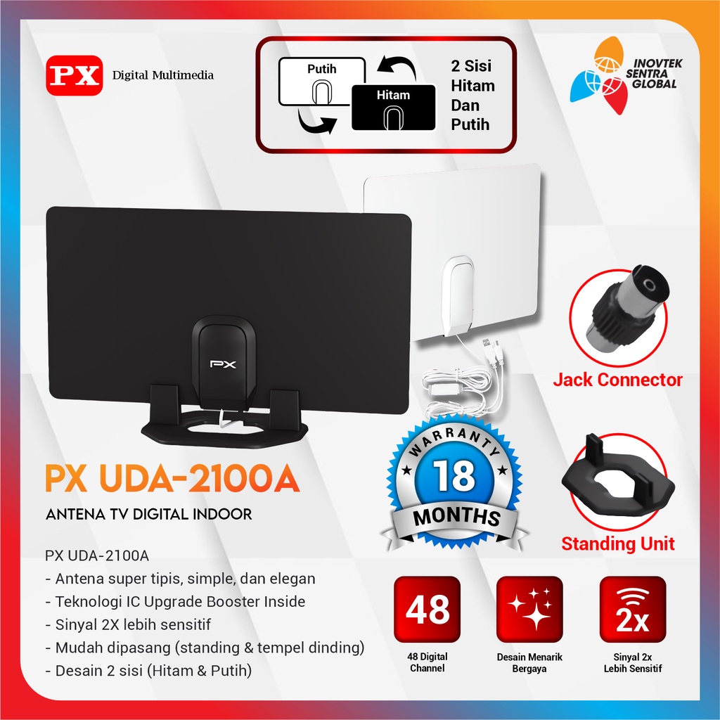 PX UDA-2100A Antena TV Digital Indoor DVB-T2 + Booster - GARANSI RESMI