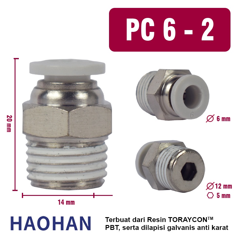 PC Pneumatic Fitting Slip Lock Quikc Air Water Connector Male Straight Thread