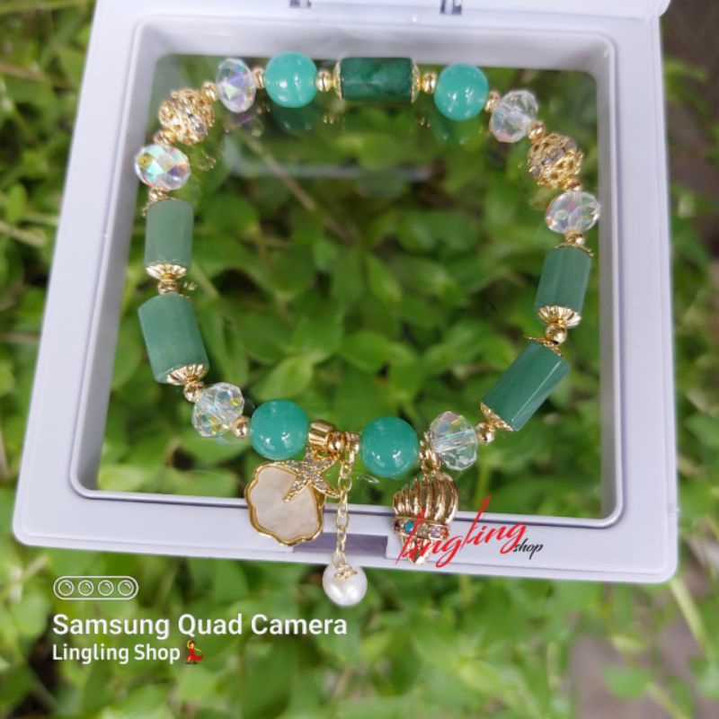 NEW  COD gelang batu kristal, gelang kristal kerang mix titanium free box