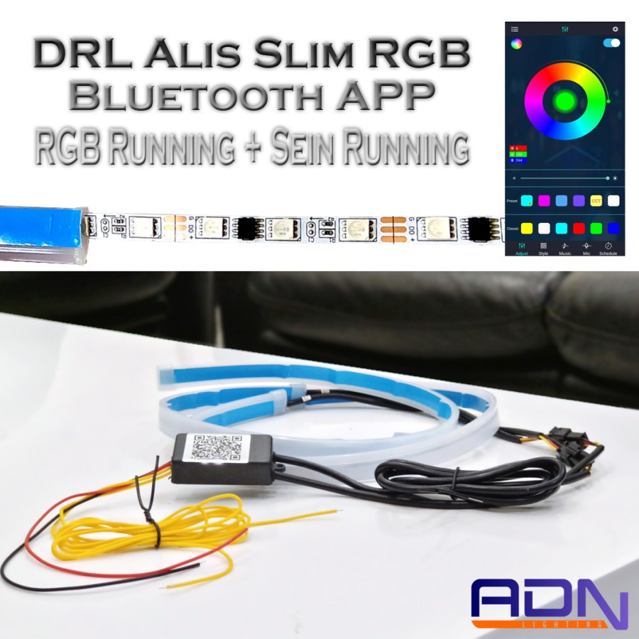 ADN.in DRL ALIS SLIM RGB BLUETOOTH 30 cm 60 cm APLIKASI RUNNING