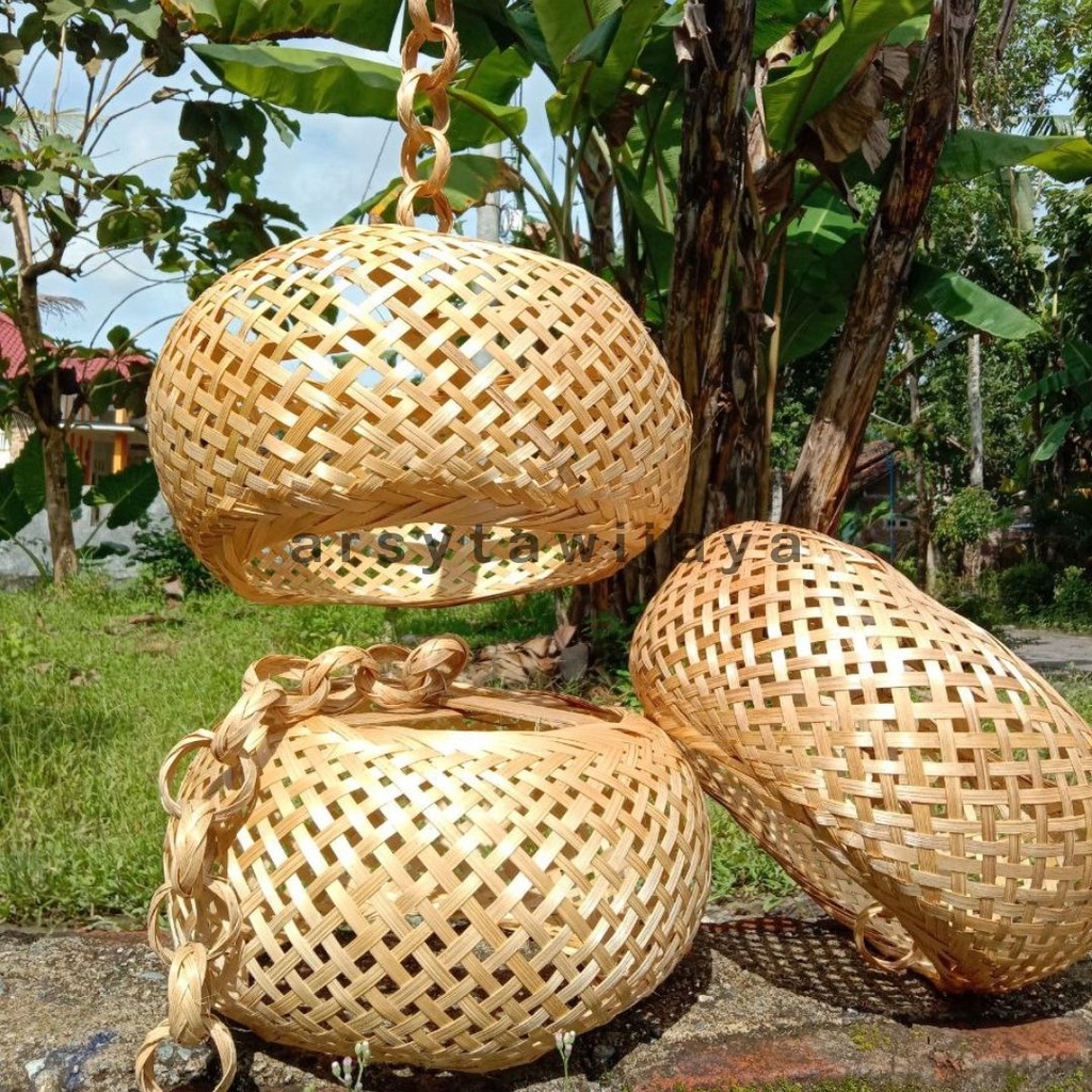 kap lampu mangkok bambu - lampu dekorasi gantung - kap lampu bambu gantung