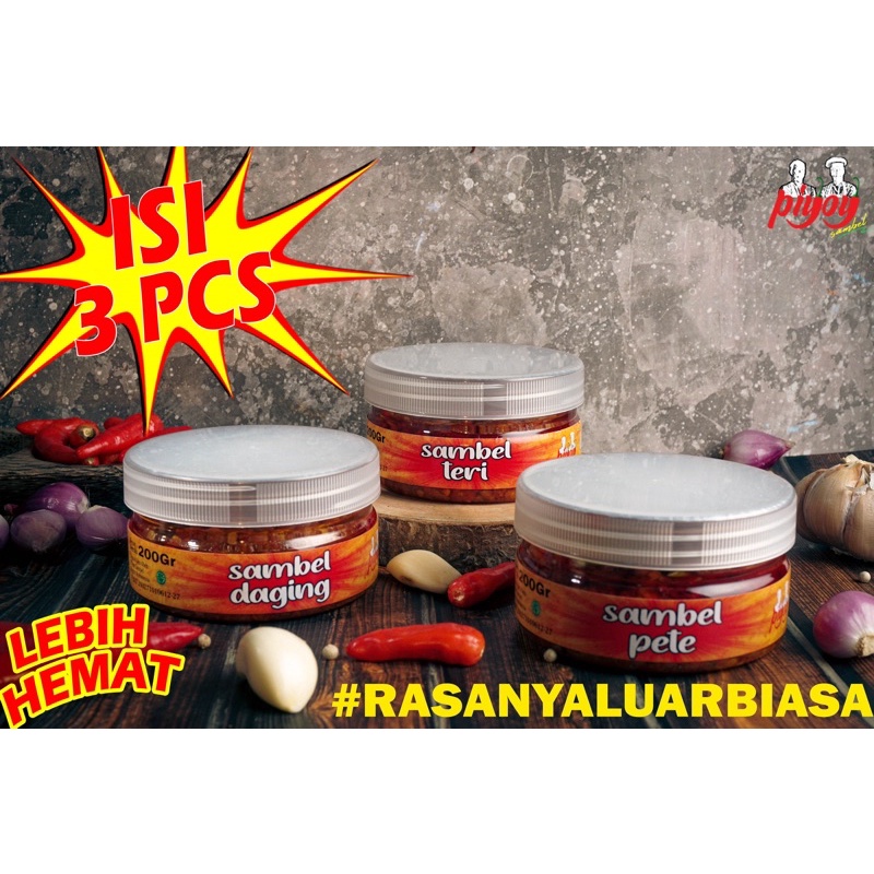 

Paket Piyoysambel Isi 3 - Sambel Teri 200 Gram - Sambel Daging 200 Gram - Sambel Pete 200 Gram