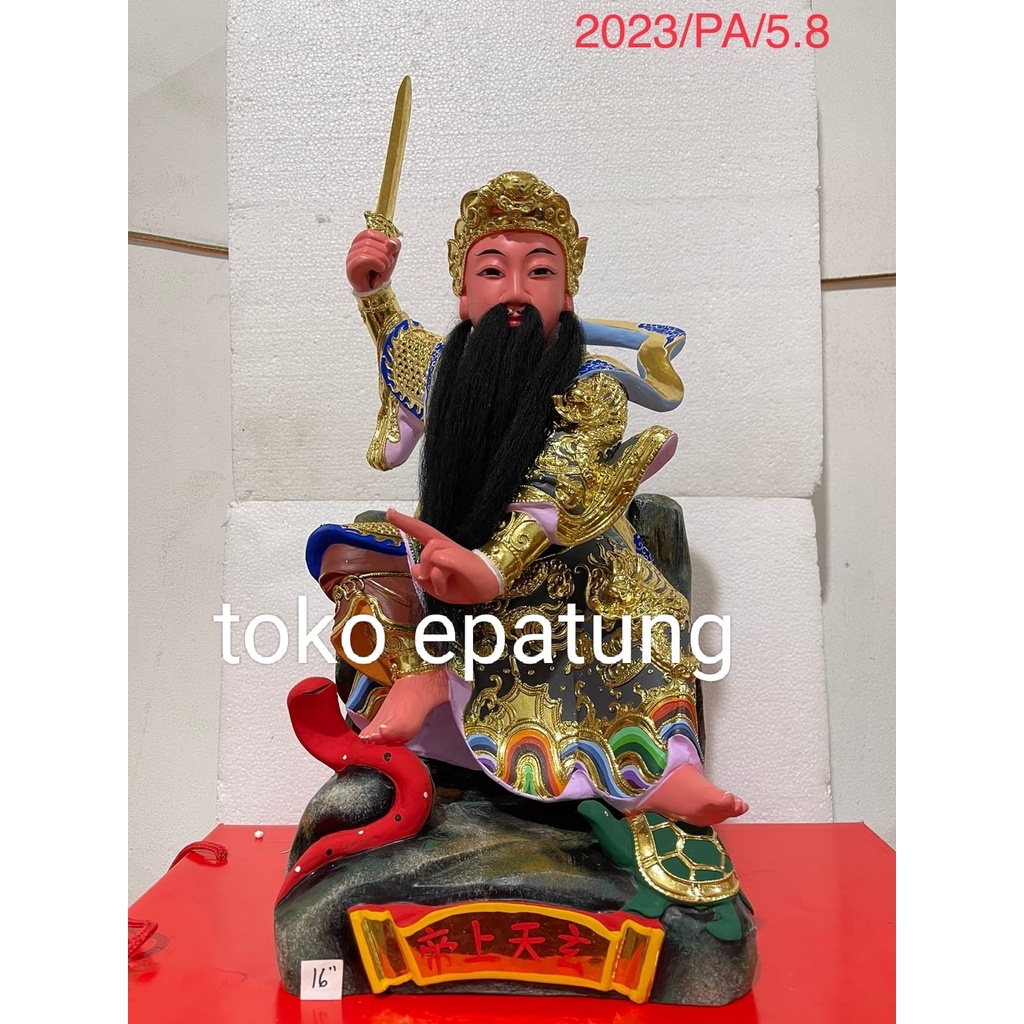 patung dewa hian tian shang ti / siong te kong - kayu - 16 inch - 2