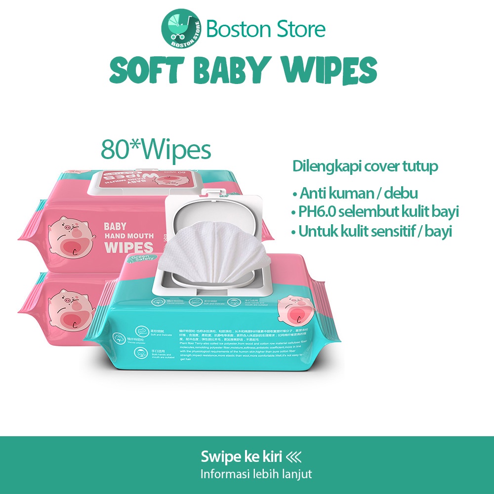 Bostonstore Tissue basah bayi / Baby Wipes Ganti popok / 80 lembar per bungkus