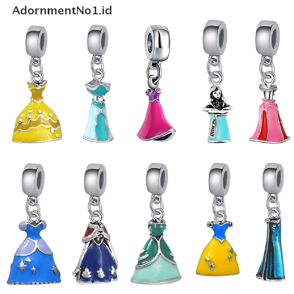 [AdornmentNo1] Princess Dress Beads Perak Berlapis Lubang Besar Liontin DIY Perhiasan Wanita Aksesori Manik-manik Gaun Putri Enamel Sweetie Kreatif Berlapis Perak Lubang Besar Pesona Liontin Je