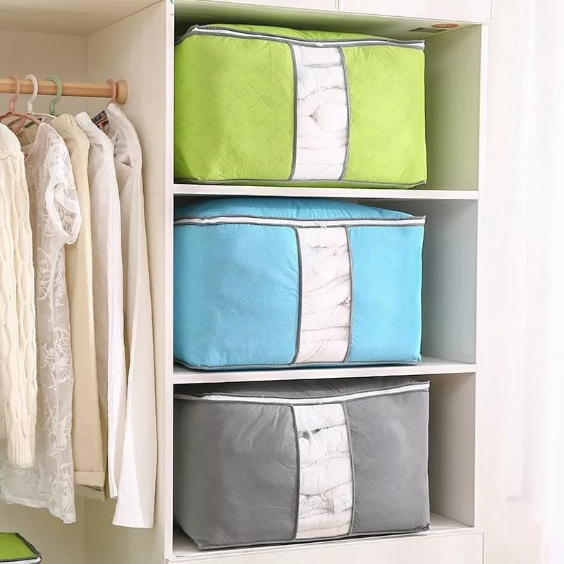 Bamboo Storage Box Organizer Bag Tidur Berdiri Tempat Penyimpanan Baju Pakaian Serbaguna