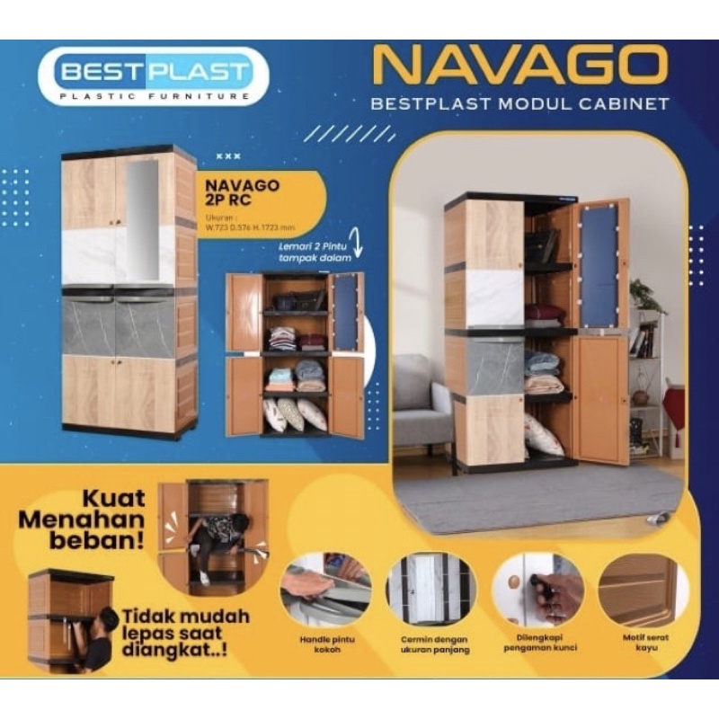 Lemari Plastik Susun 4 Motif Kayu Bestplast Cermin Kunci