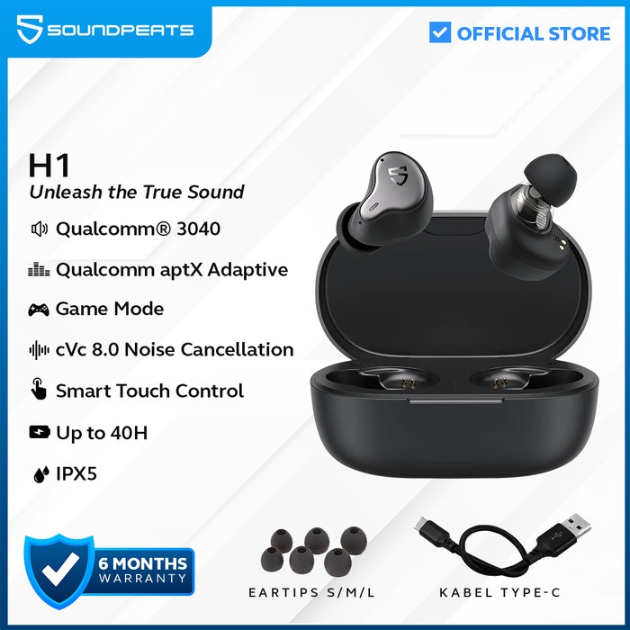 SOUNDPEATS H1 TRUE WIRELESS EARBUDS IN-EAR STEREO - GREY
