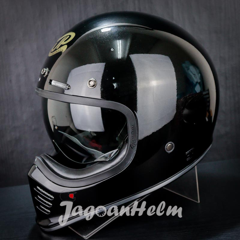 Jual JPX HELM JP SIGNATURE SOLID GLOSSY BLACK RETRO CLASSIC DDRING