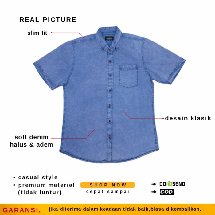 Diskon Kemeja Jeans Pria Lengan Pendek Slim Fit Kasual Distro Pria Ee-03B