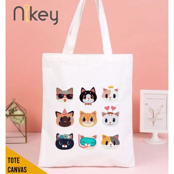 Totebag Canvas Lucu, Totebag Kucing Series, Totebag Aesthetic