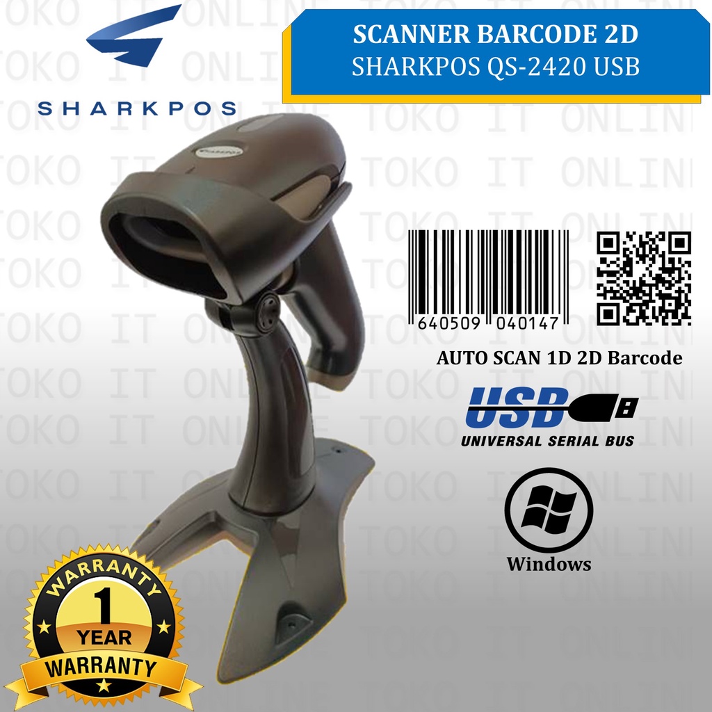 SHARKPOS QS-2420 BARCODE SCANNER 2D QS2420 USB QR CODE FAKTUR SETARA KS605